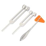 3Pcs Tuning Fork 128Hz/256Hz Tuning Fork Medical Tuning Forks Medical Tuning Fork, Aluminum Alloy Silver Neurological Tuning Fork and Percussion Hammer Set for Acupressure Reduce Stress