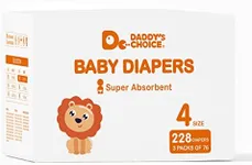 Baby Diapers Size 4 (22-37 lbs) 228ct, Daddy's Choice Super Absorbent, Softer Touch, Strong Absorption Diapers with Leak Proof(3 Pack of 76ct)