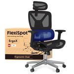 FLEXISPOT ErgoX Ergonomic Office Chair Executive Mesh Desk Chair Swivel WIth Height Adjustable Seat Headrest Armrest and Independent Lumbar Support Task Chair