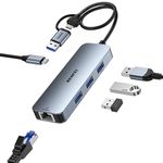 BENFEI USB-C USB 3.0 to Gigabit Ethernet Adapter, 3-Port USB 3.0 Hub with RJ45 Compatible with MacBook Pro/Air 2023, iPad Pro, iMac, S23, XPS 17, Surface Book 3 and More