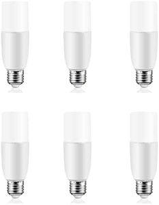 Tubular 6W LED Light Bulbs - 60 watt Equivalent 600LM, E27 Base Warm White 3000K Non-Dimmable, Pack of 6