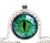 Green Cat Eye Necklace, Silver Pendant, Prismatic Art Jewellery Gifts.