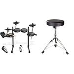 Alesis Drums Turbo Mesh Kit – Seven Piece Mesh Electric Drum Set With 100+ Sounds & Connection Cables included & RockJam DP-001 Adjustable Drum Stool Drum Throne with Padded Seat