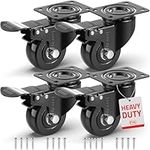 GBL Heavy Duty Castor Wheels with 4 Brakes + Screws - 50mm up to 200KG - Pack of 4 No Floor Marks Silent Caster for Furniture - Rubbered Trolley Wheels - Black Castors