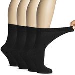 Hugh Ugoli Women's Bamboo Diabetic Crew Socks, Thin, Loose Fit, Soft, Wide Stretchy, Seamless Toe, 4 Pairs, Black, Shoe Size: 6-9