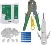 Inditrust RJ-11 6P/RJ-12 8P/RJ-45 Crimp crimping tool, 1 Network Cable Tester, Cut and Strip Tool WITH 1 pc KD 1 tool 50PCS RJ45 CAT5 CAT5e Cat6 Connectors, 50PCS strain relief connector Boot Covers