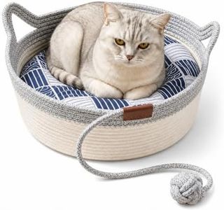 Instinct Basket for Cats - Handwoven Cotton Rope Enrichment Bed with Attached Toy Tail, Scratchable Interactive Pet Nest Features Flexible Walls to Fight Boredom & Protect Furniture (Grey & Mat, M)