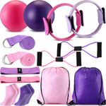 Poen 14 Pcs Pilates Ring and Ball Set for Women Pilates Ring Circle Yoga Ball with Stretching Strap 8 Resistance Bands Non Slip Socks Gym Back Bags Exercise Equipment for Workout