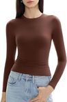 C202 Long Sleeve Shirts for Women Trendy Crew Neck Tight Slim Fit Cute Going Out Tops Basic Tee, Cocoa Small