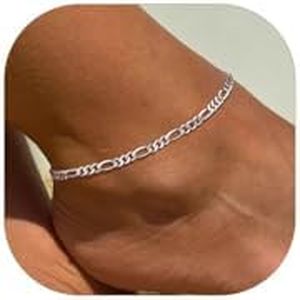 Silver Anklet Chain Womens 925 Anklet Silver 3mm Figaro Foot Chain Sterling Silver Ankle Bracelet