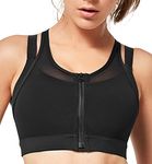 Yvette High Impact Women Sports Bra Front Closure Double Deck Mesh Running Bra for Plus Size, 09ABlack, L(DF)