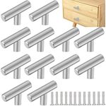 ZACUDA 12 PCS T Bar Handle Stainless Steel Cabinet Pulls 50mm Single Hole Drawer Knob Pulls Silver Kitchen Cabinet Handles Furniture Knobs with Screws for Cupboard Cabinet Wardrobes Bathrooms Doors