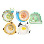 AdiChai Eco Friendly Bamboo Children's Dinnerware Baby Cute Tableware Cartoon Print Feeding Bowl Set for Kids, Set of 5, Multicolor