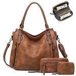 Hobo Handbags for Women Tote Bag Boho Crossbody Ladies Shoulder Purses Designer Faux Leather Brown 3PCS Set