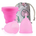 Menstrual Cup Kit, Fewlew 2PCS Reusable Menstrual Cup, Large and Small Period Cup, Medical Grade Silicone Menstrual Cup, Soft Period Cup Comes with a Storage Bag and a Collapsible Cup for Cleaning