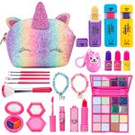 MELAND Kids Makeup Sets for Girls, 23 PCS Girls Make Up Set with Hair Chalk, Unicorn Bag for 3-8 Year Old Girls Gifts, Children Makeup Sets Toys for Girls Birthday Presents