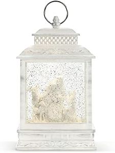 DEMDACO Distressed White Nativity LED 10 x 6.25 Acrylic Musical Snow Globe Christmas Lantern Plays Silent Night Away in A Manger