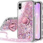 Silverback for iPhone X Case, iPhone Xs Case, Moving Liquid Holographic Sparkle Glitter Case with Kickstand, Bling Diamond Bumper Ring Stand Protective iPhone X/XS Case for Girls Women -Pink