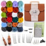 luokefe 24 Colors Needle Felting Kit, Needle Felting Supplies with Storage Bag, Wool Felting Kit with Felting Wool Bulk, Felting Needles, Needle Felting Pad for DIY Crafts Decoration