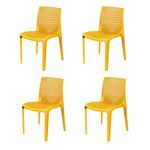 PETALS Designer Web Plastic Chairs Set of 4 | PVC Fiber Armless Plastic Dining Chair for Home, Office, Dining Room, Cafeteria & Restaurants | Weight Bearing Upto 220kg | Yellow