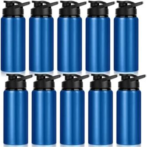LYDTICK 10 Pack Water Bottles Bulk, 20oz Sports Aluminum Water Bottle with Snap Lids Metal Reusable Water Bottles Leak proof Personalized Bottle for Travel Camping Gym Hiking Fishing(Blue)