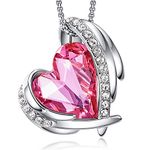 CDE Love Heart Pendant Necklaces for Women Silver Tone Rose Gold Tone Crystals Birthstone Jewelry Gifts for Women Birthday/Anniversary Day/Party (S-Oct.-White Gold Pink)