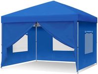 DWVO 10'x10' Pop Up Canopy Tent with 4 Removable Sidewalls, Easy Set-Up Outdoor Canopy with 3 Mesh Windows, 4 Ropes, 8 Stakes and 1 Carry Bag for Patio, Party, Exhibition, Commerce (Blue)