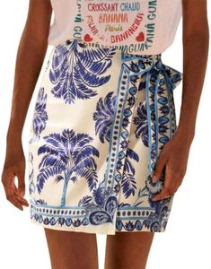 Talakeno Womens Summer Floral Wrap Short Skirt Tie Side High Waist A Line Beach Vacation Boho Mini Skirt(Blue,M)