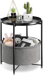 danpinera Round Side Table with Fabric Storage Basket, Metal Small Bedside Table Nightstand with Removable Tray Top for Living Room, Bedroom, Nursery, Laundry, Black