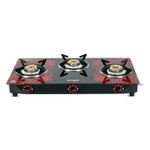 MILTON Premium Red Manual Ignition Glass Top Gas Stove,1-Year Manufacturer's Warranty (ISI Certified) (3 Burner)