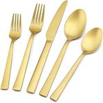 20-Piece Matte Gold Silverware Set, E-far Stainless Steel Flatware Set Service for 4, Metal Cutlery Eating Utensils Tableware Includes Forks/Spoons/Knives, Square Edge & Dishwasher Safe