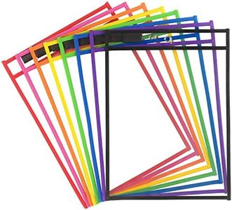 Tamaki 8 Pack Dry Erase Pockets Sleeves with Rings, 10 x 14 Inch Ticket Holders Clear Plastic Sleeves Sheet Protectors for Teacher Classroom Sleeves, 8 Assorted Colors