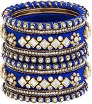 Aheli Silk Thread Blue White Fabric/Stone Studded Kundan/Chura/Chuda Bangle Set (Size 2.6)