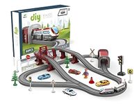 RareFind trove DIY Realistic Track and Train for Kids, DIY 80pcs Remote Control City Track Electric Train Track Set for Children City Rescue Game Playset Gifts for Kids