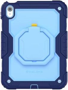 KELOKE Kids Case for iPad (A16) & iPad 10th Gen, Drop-Proof, Easy to Grip | Durable & Kids-Friendly, Rotating Handle Stand, Pencil Holder, 2 Cover (With/Without Screen Protector), Navy Blue