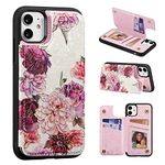 UEEBAI Wallet Case for iPhone 12/iPhone 12 Pro 6.1 inch with Card Slots, PU Leather Cover Kickstand RFID Blocking Double Magnetic Clasp rilievo Flower Shockproof Flip Case for Women Girls - White Rose