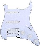 Musiclily Basic Pre-wired Loaded Standard ST-HSS Pickguard with Ceramic Magnet Pickups Set for Strat Style Electric Guitar, 4Ply White Pearl