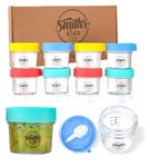 Smiths Mason Jars - Pack of 8, 120ml/4oz Glass Baby Food Storage Containers, Small Glass Jars with Lids and Foldable Spoon - BPA-Free, Freezer Safe, Weaning Pots for Homemade Baby Food
