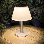 Solar Table Lamp Outdoor Indoor - 3 Lighting Modes, Eye-Caring LED Waterproof Cordless Solar Desk Lamp with Pull Chain for Outside Patio Garden Bedroom Living Room(White Modern Decor)