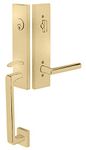 Emtek Contemporary Davos Style Single Cylinder Tubular Entry Set 4818 with Right Hand Stuttgard Lever in Satin Brass, 2 Backset Sizes Included 2-3/8 in. and 2-3/4 in