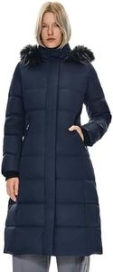 Orolay Women's Quilted Down Jacket Winter Long Coat Hooded Stand Collar Parka Navy M