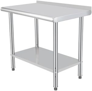 GarveeTech Stainless Steel Prep Table, 24 x 48 Inches NSF Commercial Heavy Duty Work Table with Adjustable Undershelf and Backsplash, Food Prep Table for Kitchen, Restaurant, Home and Hotel