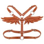 JMMHSS Women Leather Body Bra Chest Harness Belt Adjustable Gothic Punk Angel Wings Waist Harness (Light Brown)