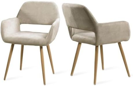 MEUBLE COSY Lot de 2 Chaises de Salle à Manger Scandinave Fauteuil Assise rembourrée en tissu Pieds en métal pour Cuisine Salon Chambre Bureau, Brune, Beige