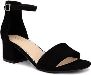 LONDON FOG Women's Nikki Low Two Piece Block Heel Dress Shoe Ladies Ankle Strap Pump Sandal, Black Microsuede, 8