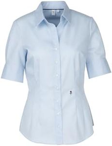 Seidensticker Damen Bluse-Bügelfreie, Schmal Taillierte Hemdbluse-Slim Fit-Hemdbluse-Kurzarm-100% Baumwolle Blouse, Bleu (11), 44 Femme