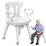 Shower Chair Bedside Heavy Duty 330 LBS Adjustable Pivoting Bath Chair & Medical Grade Shower seat with Liftable Armrests & Backrest. Raised Toilet Seat with Removable Commode Tools-Free Assembly