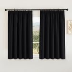 PONY DANCE Blackout Thermal Curtains Black - Short Pencil Pleat Curtain for Bedroom Halloween Decor Thermal Insulated Window Treatments Light Blocking, Room Darkening, 2 Panels, W66 X L54, Black