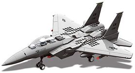 Top Race DIY Military Army F15 Fighter Jet Airplane with Interlocking Building Blocks - Model Plane Toy for Boys and Girls Ages 3,4,5,6,7,8,9 and Up