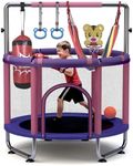 Trampoline for Kids 55inch Toddler Mini Small Trampoline Outdoor Indoor Basketball Hoop, Swing, Gift for Baby, Toddlers & Kids Ages 3-6 (Pink+Purple)